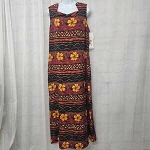Olivia Rose Dress Rust Black Floral Tropical Sleeveless Grunge Island 18 NWT